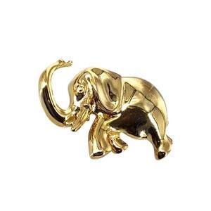 Vintage Gold Tone Elephant Brooch Luck Trunk Up Figural Animal Pin 1.5"